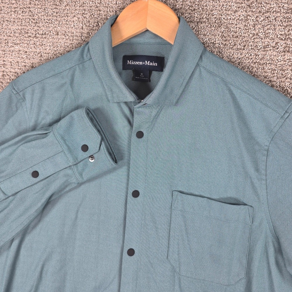 Mizzen + Main Nolan Dress Shirt Men's Medium Trim Fit Blue Snap Button